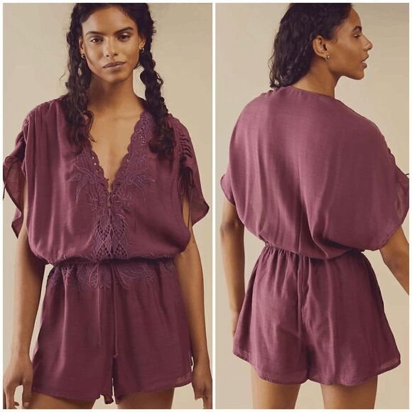 Free People Weila Romper - Burgundy
